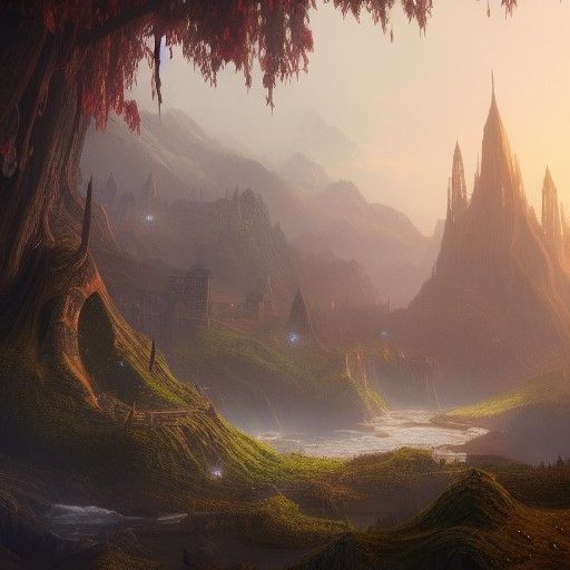 Fantastical Scene in Detailed Matte Painting Style