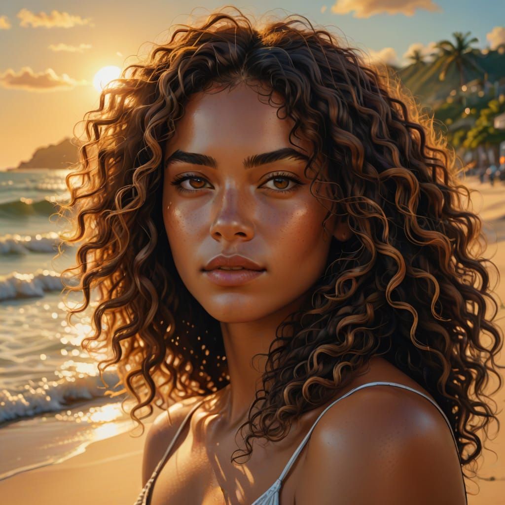 Brazilian Woman Sunbathing: Hyperrealistic Digital Portrait