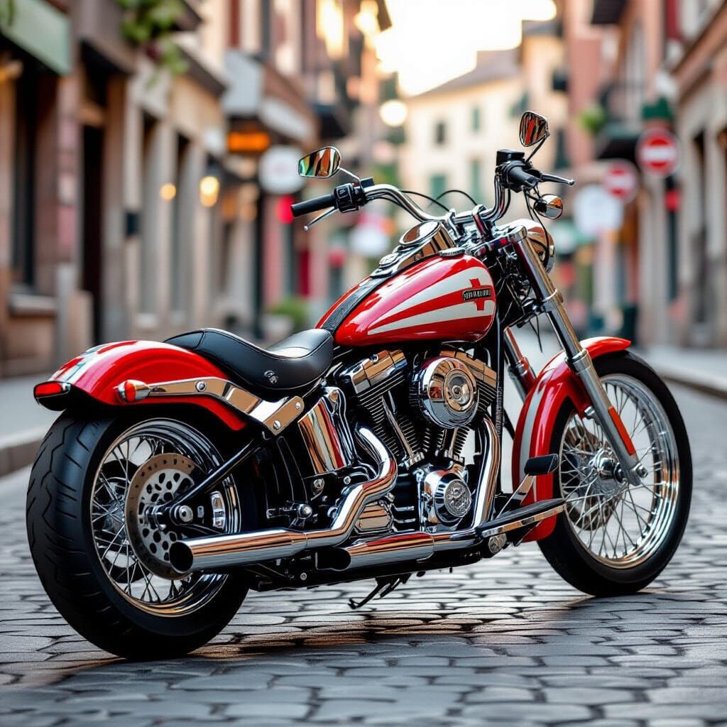 St George Flag Chopper Bike: Photorealistic Automotive Art