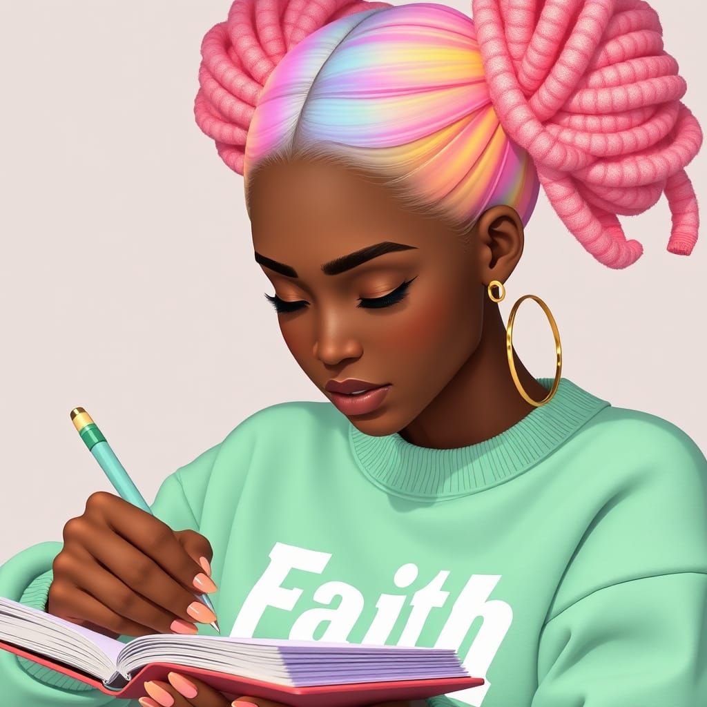 Pastel Rainbow Space Buns in 3D Anime Style
