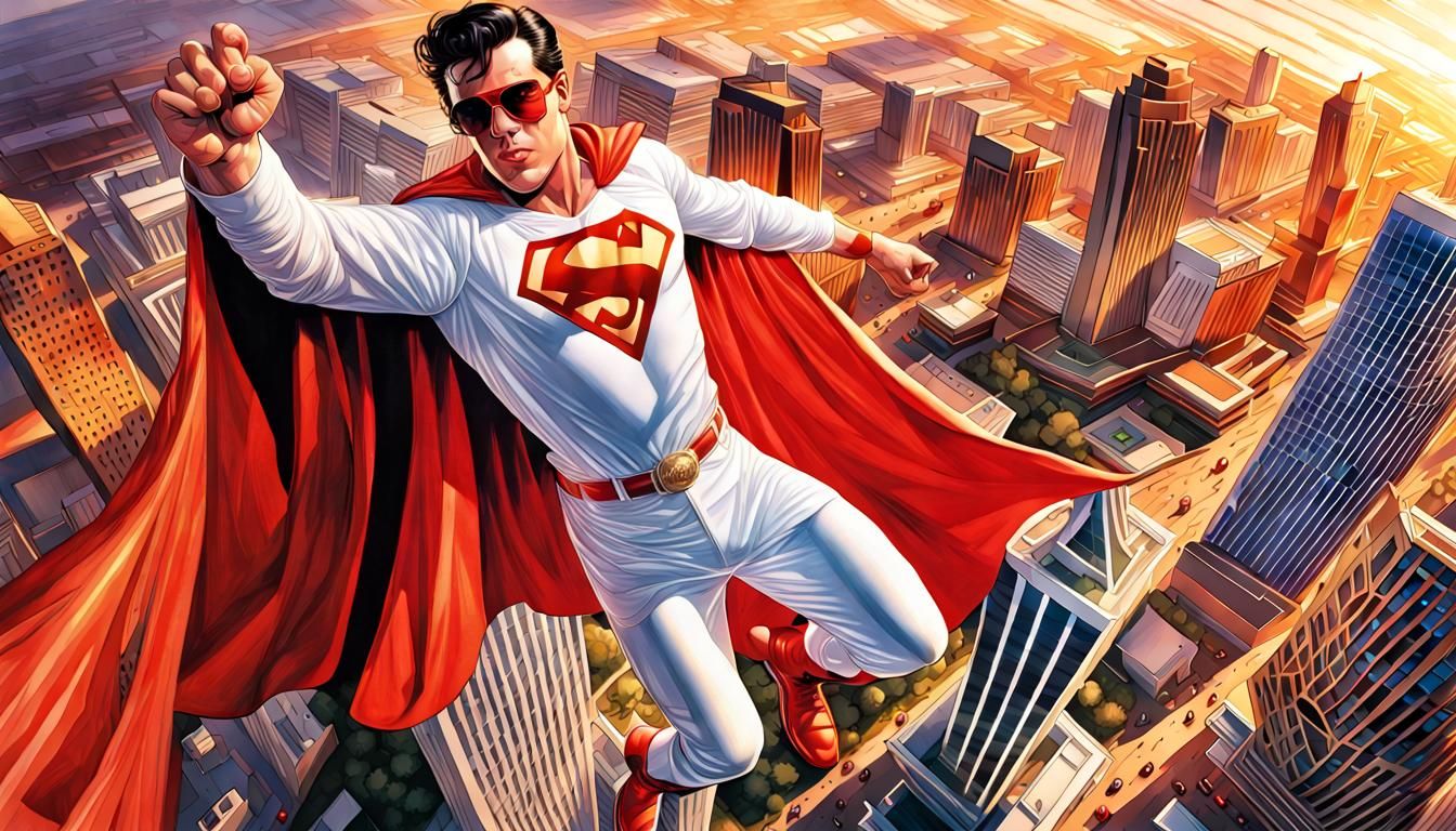Super Elvis Flies Over Las Vegas: Comic Book Art