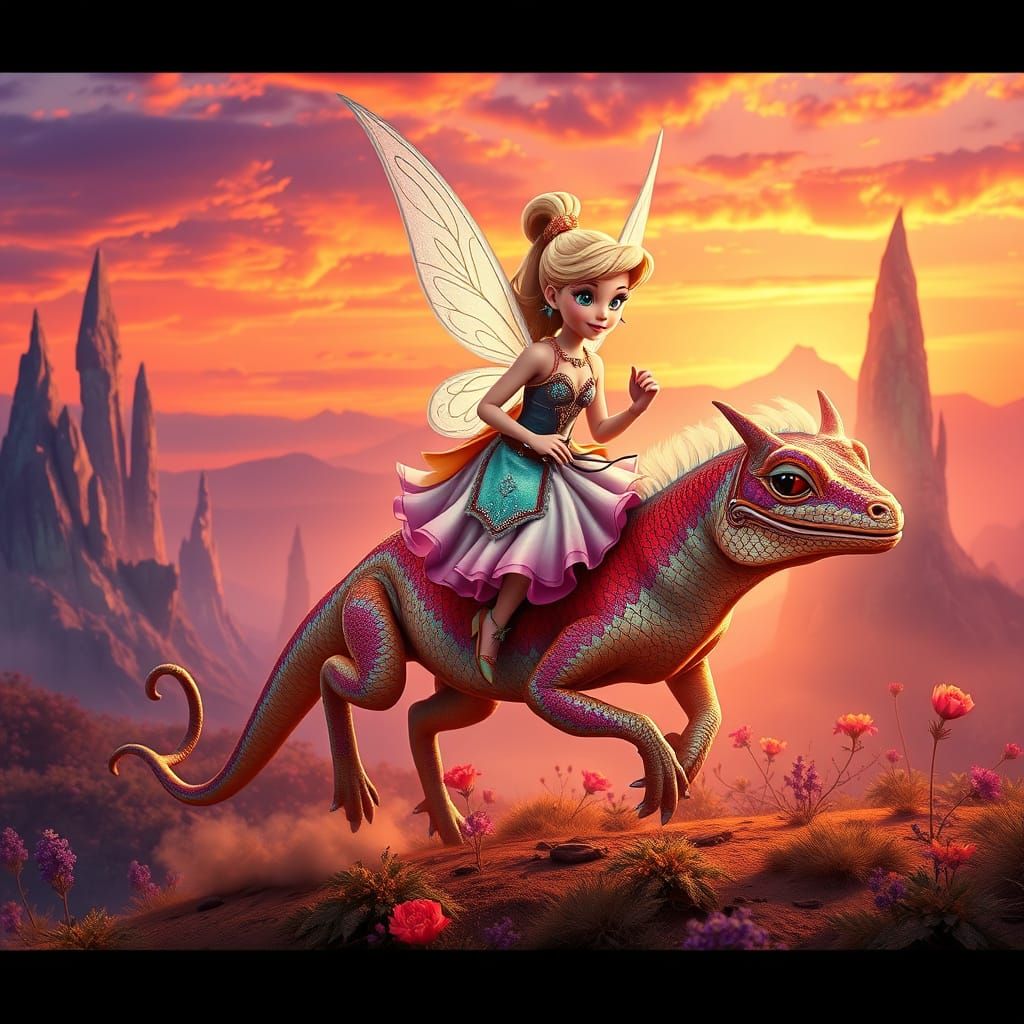 Tinkerbell dressed as a cowgirl rides a gheko #1