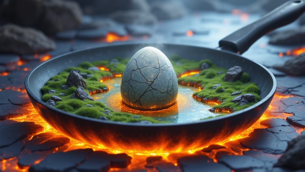 Dragon Egg Landscape in Frying Pan, Spray Paint Art