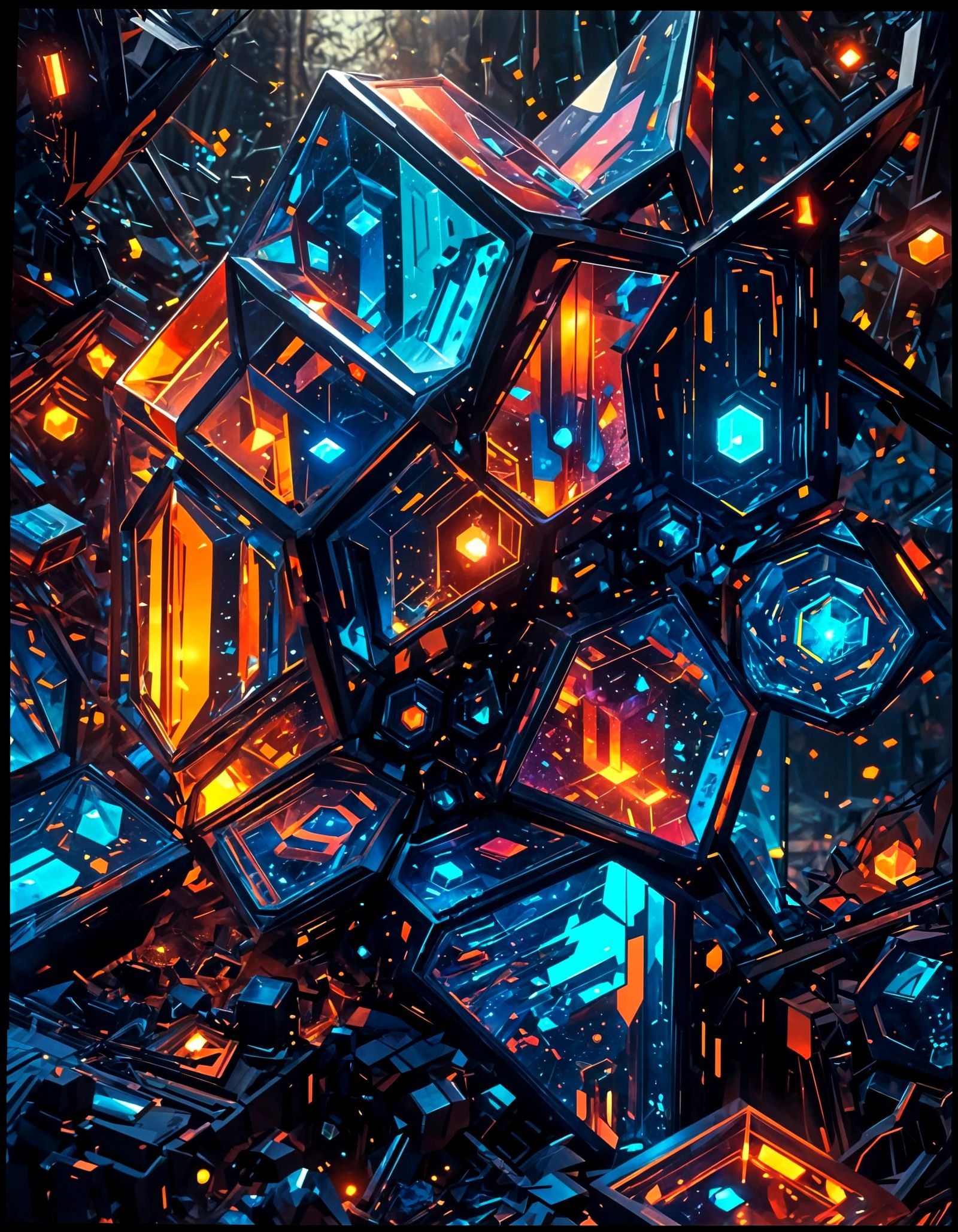 Surreal Crystal Entity in Vibrant Art Deco Geometrics