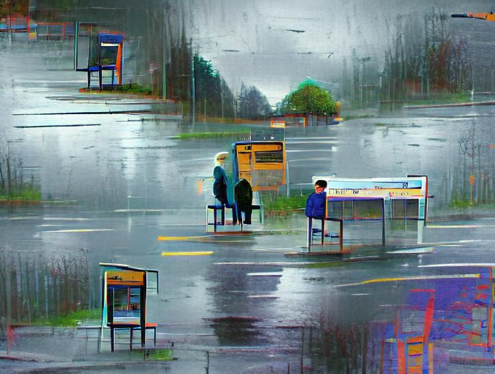 Rainy Day Bus Stop Scene