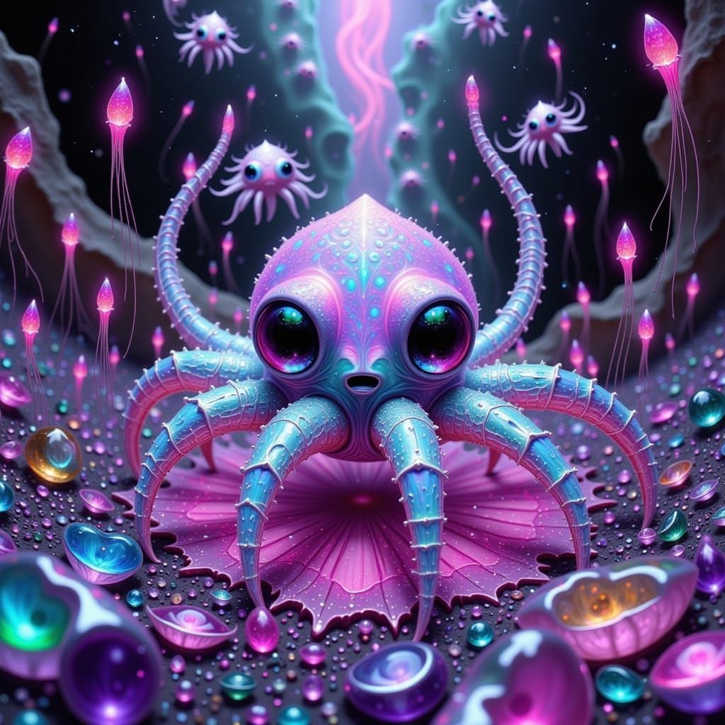 Baby Squishy Toes Spider-Octopi Play in Vibrant Caverns