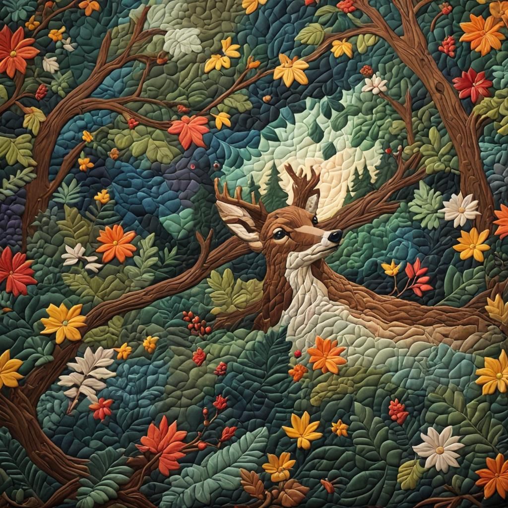Hyperrealistic Woodland Quilt Concept Art