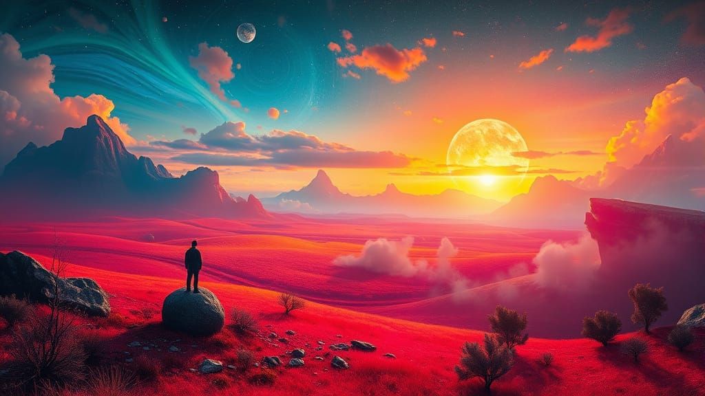 Surreal Dreamscape with Bold Color Fields and Neon