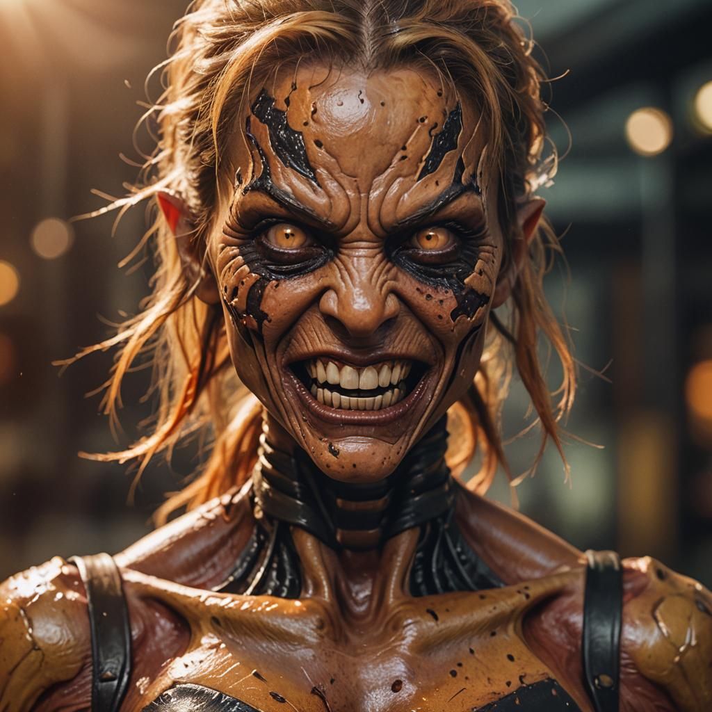 Angry Alien Female Portrait in Dark Fantasy Style