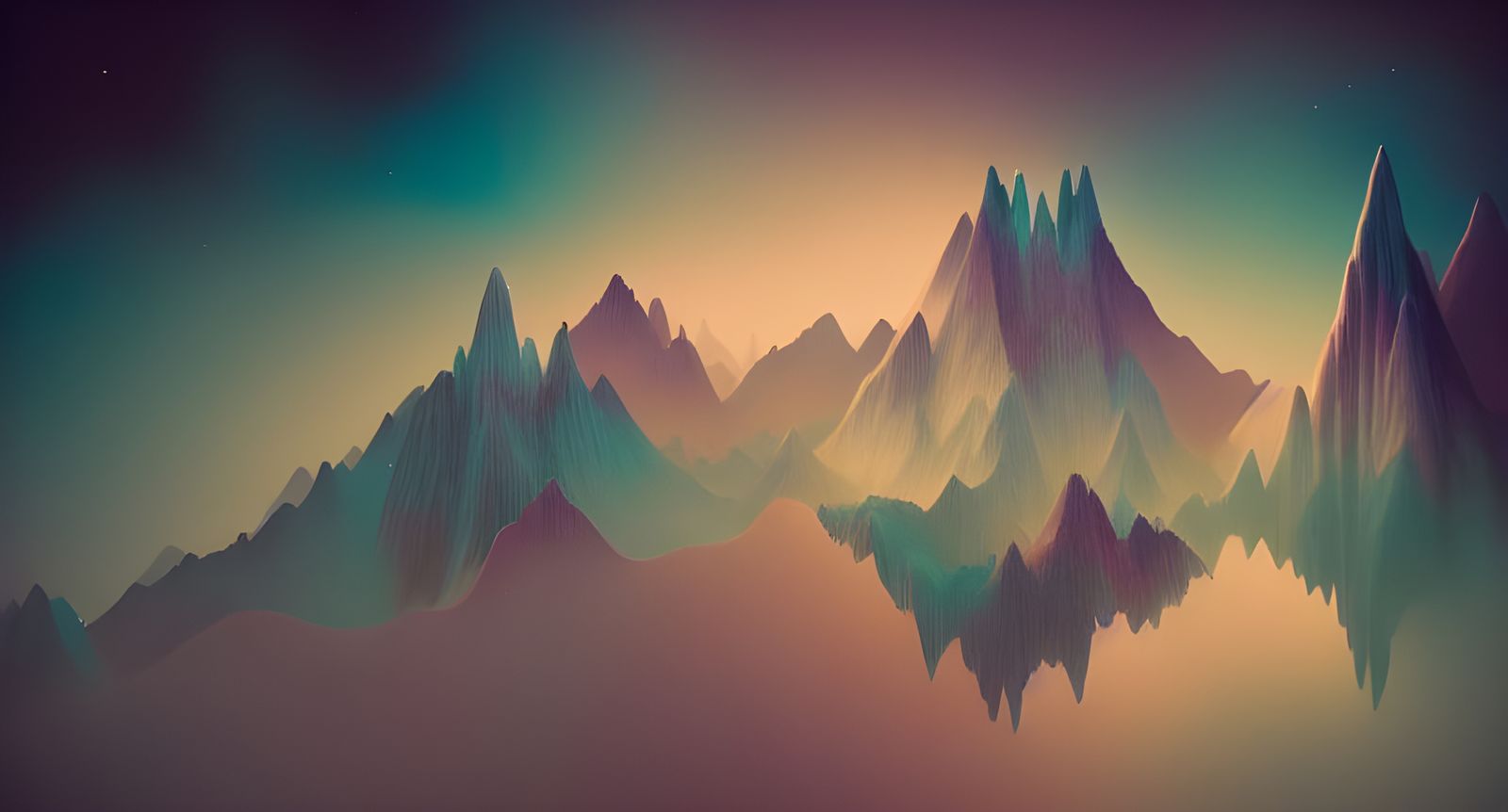 Ethereal Mountain Landscape in Applique Needlework Style