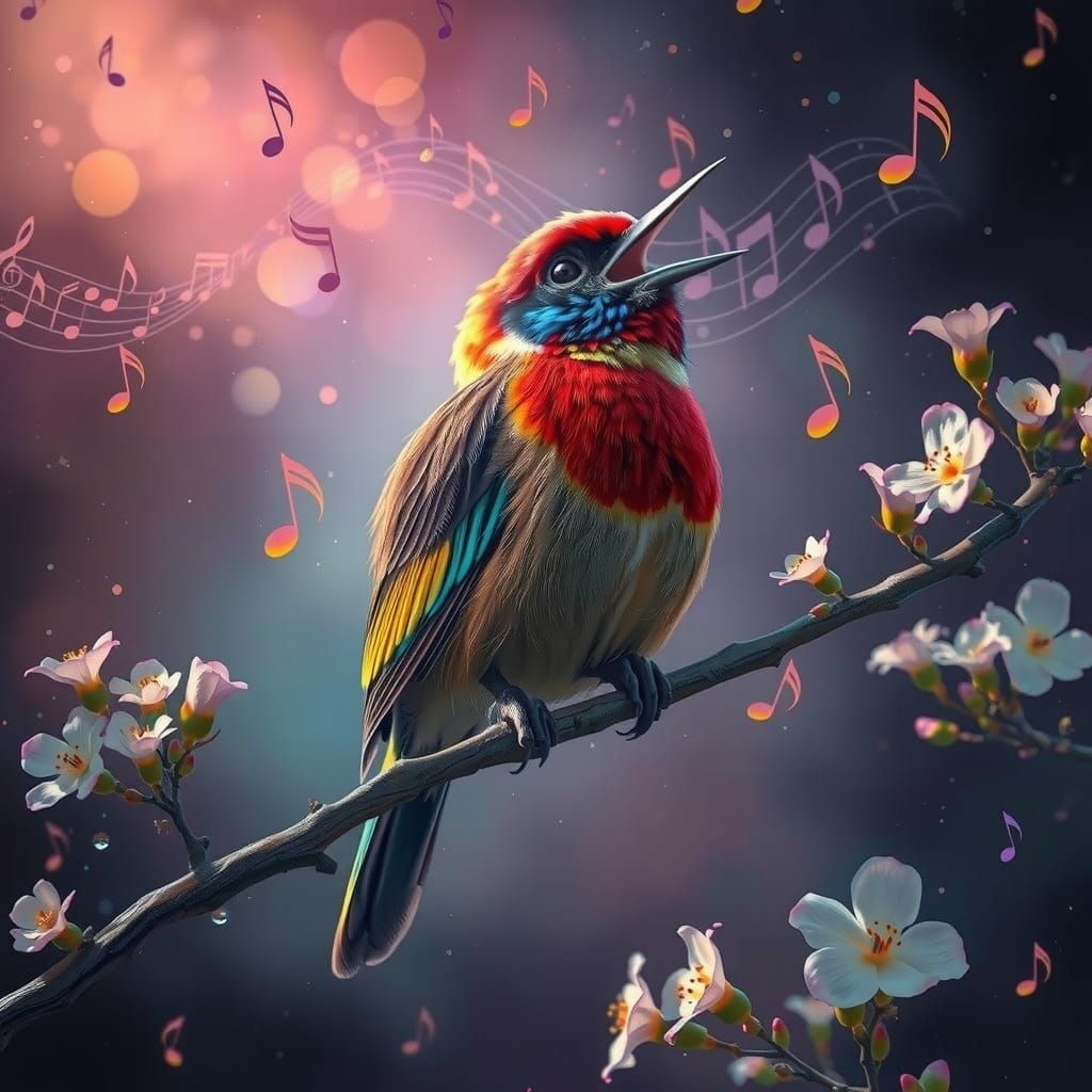 Bird Serenades with Floral Majesty in Expressive Impressioni...