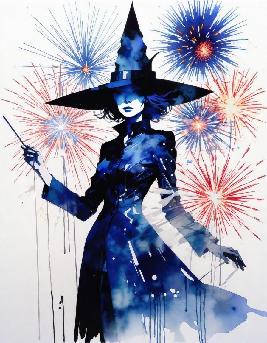 Holographic Party Witch in Watercolor Style