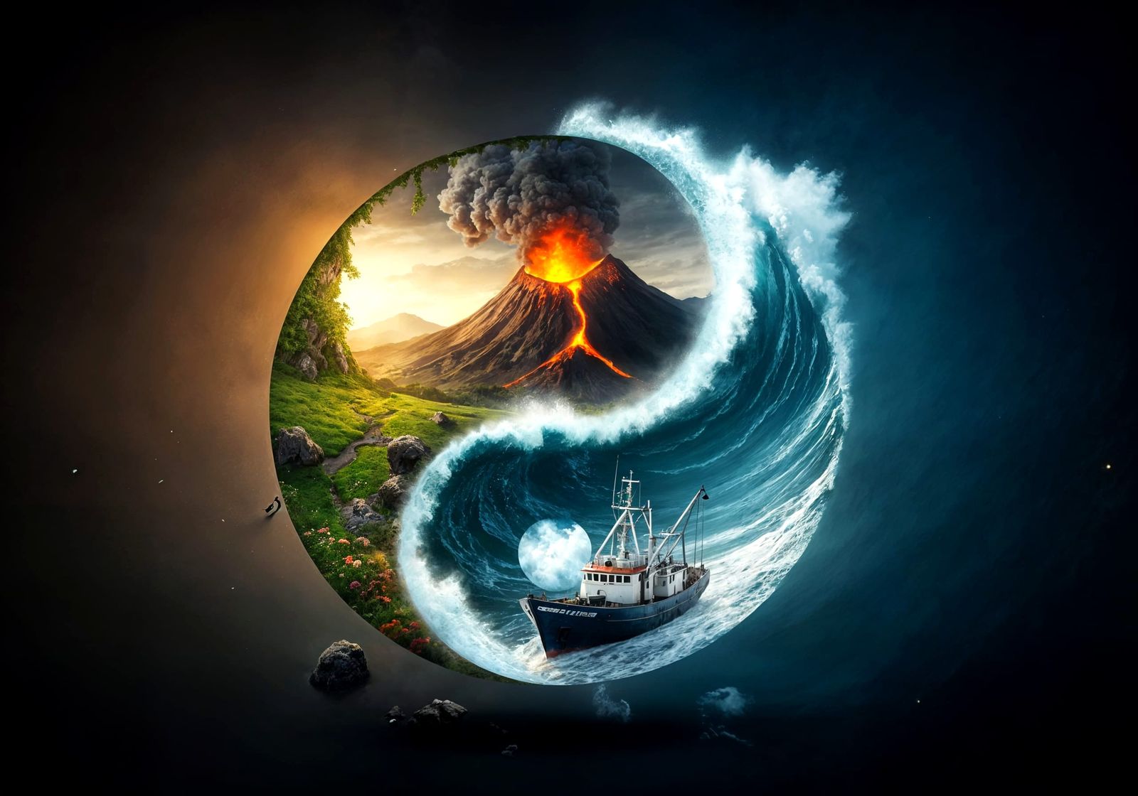 Dramatic Yin-Yang Balance in Earthy Tones