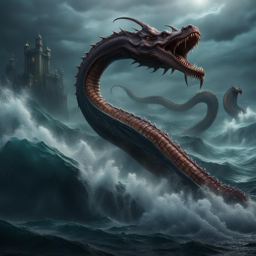 Ferocious Sea Serpent in Detailed Matte Painting