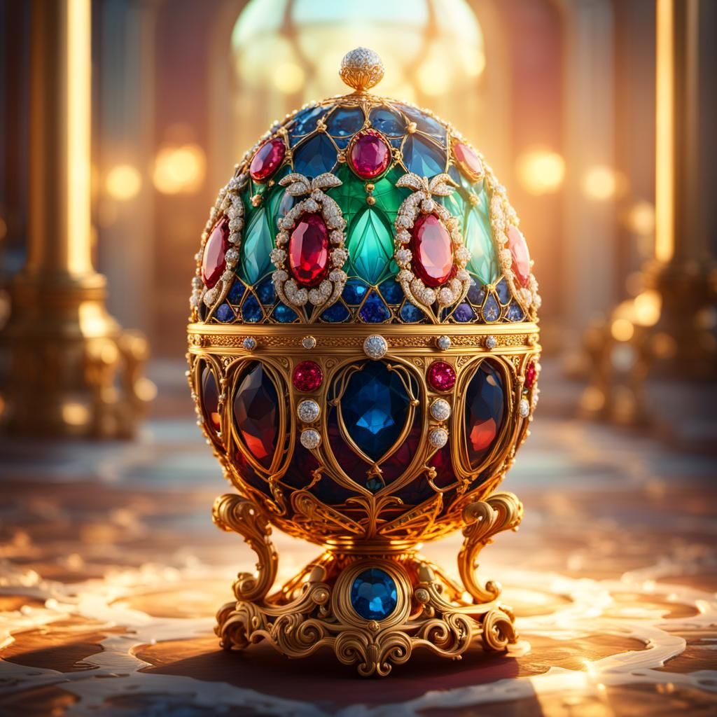 Jeweled Faberge Egg in Art Nouveau Style