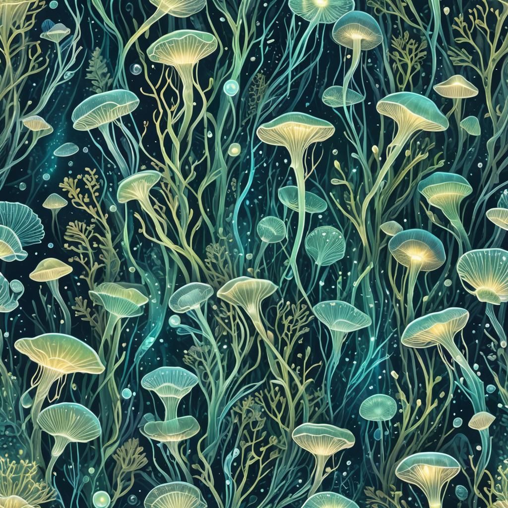 Bioluminescent Underwater Forest Illustration