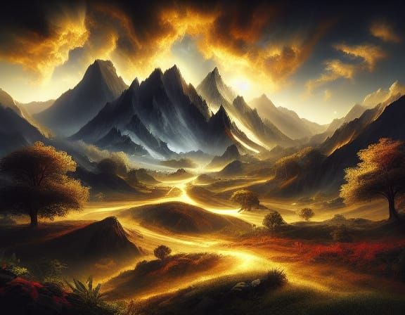 Dramatic Chiaroscuro Landscape with Intense Light