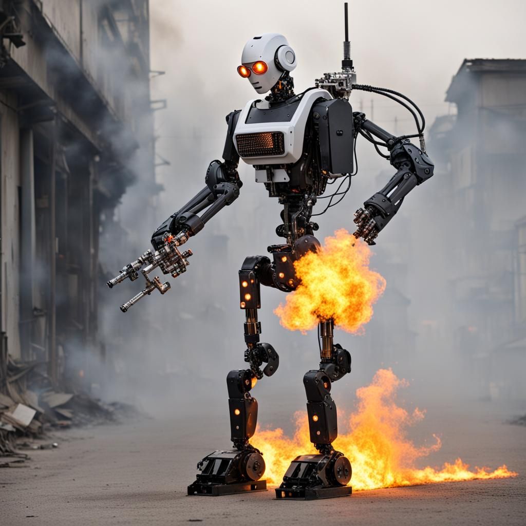 Humanoid Robot Wielding a Flamethrower