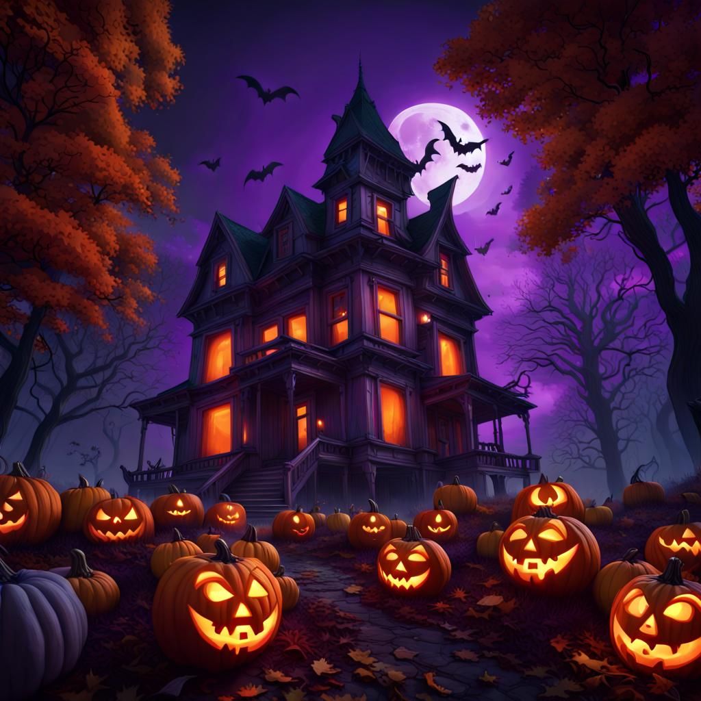 Haunted House on Samhain Night, Digital Illustration