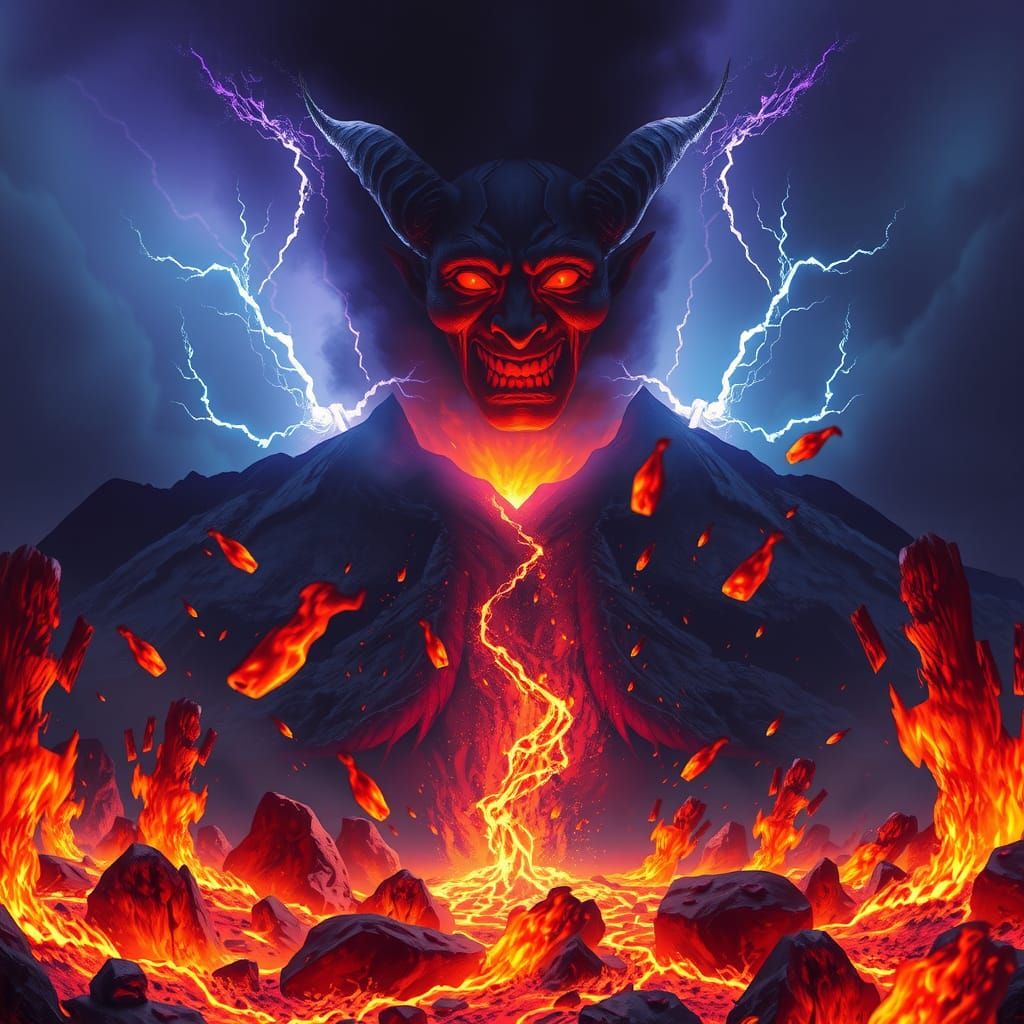 Volcanic Doomsday Landscape with Devil Face