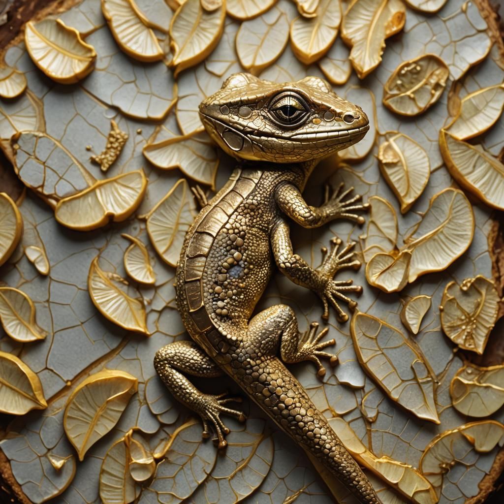 Banana Lizard Sculpture in Golden Light