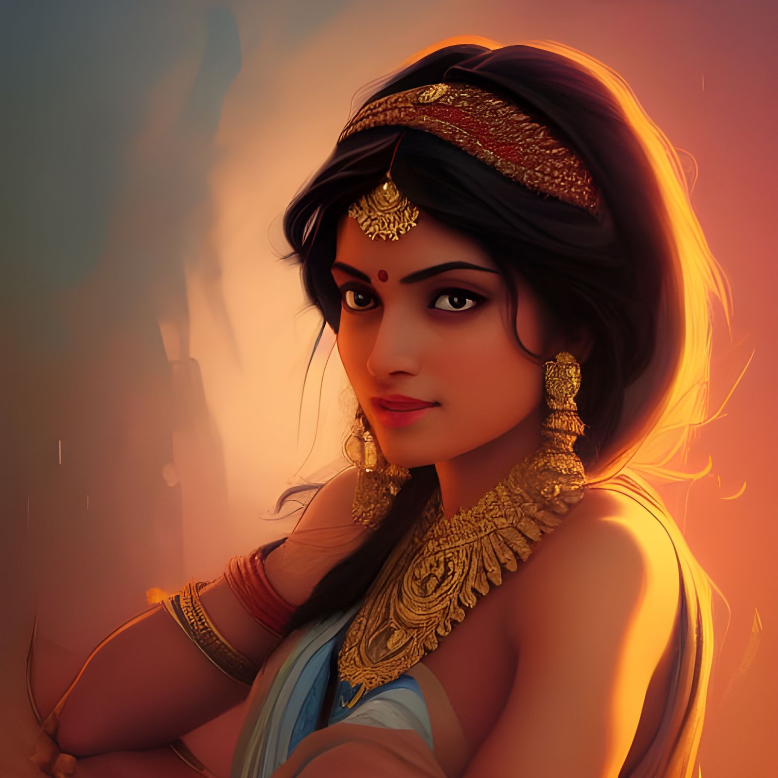 Beautiful Indian Woman Portrait in Hyperdetailed Style