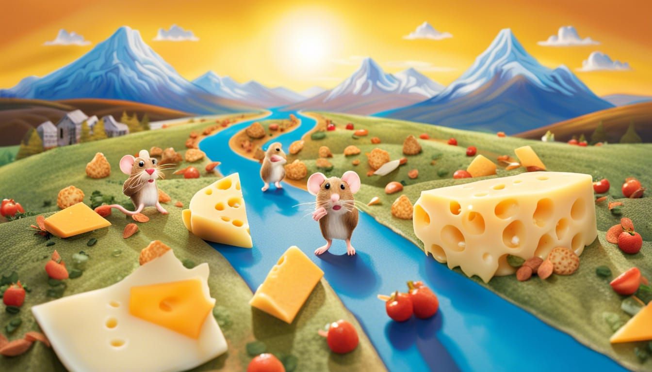 Cheese Landscape with Mice and Setting Sun