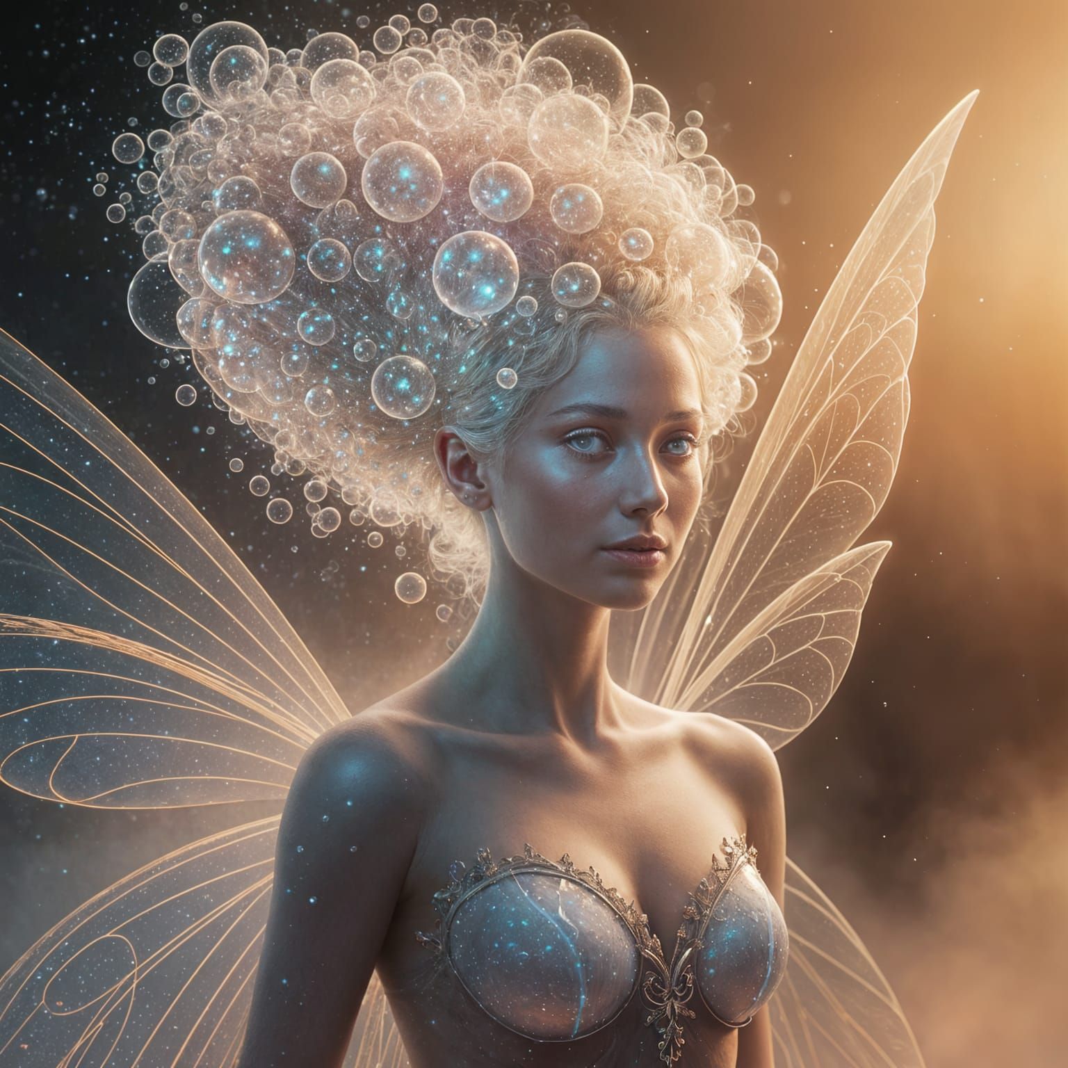 Ethereal Fairy Queen Portrait with Bubble Hair