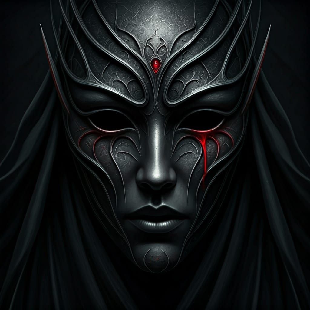 Elegant Elven Mask with Blood Tear, in Dark Fantasy Style
