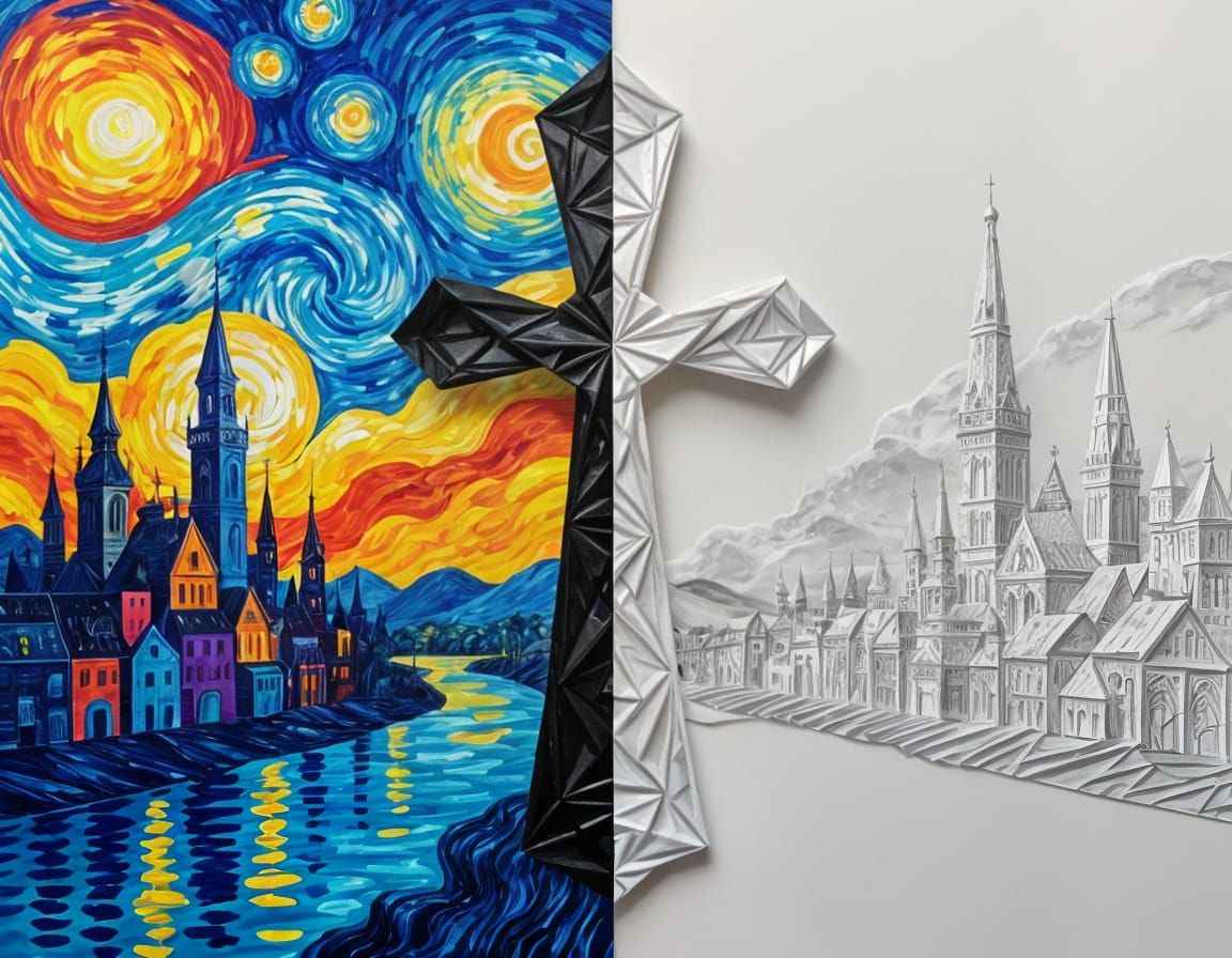 Ankh-Morpork: Oil Painting and Paper Sculpture Halves