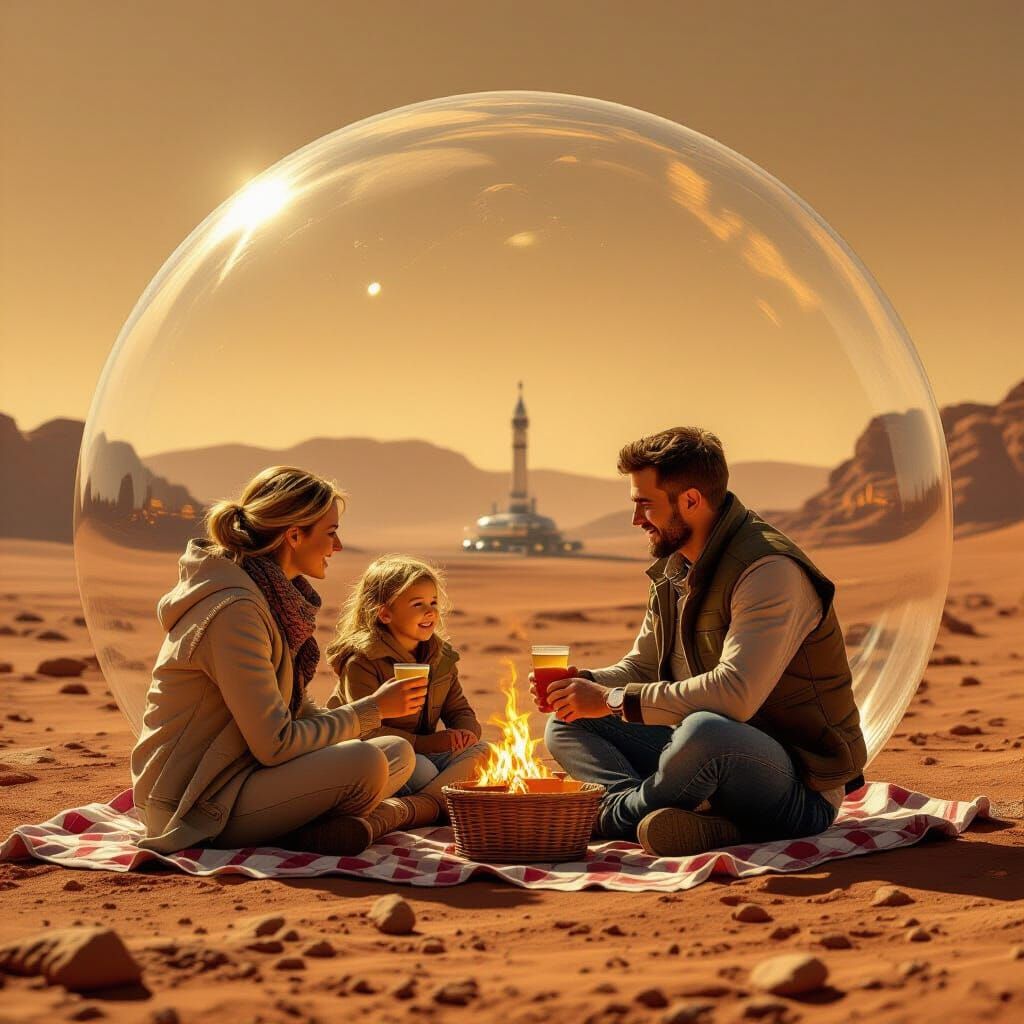 Family Picnic on Mars in 2080, Realistic Sci-Fi Art