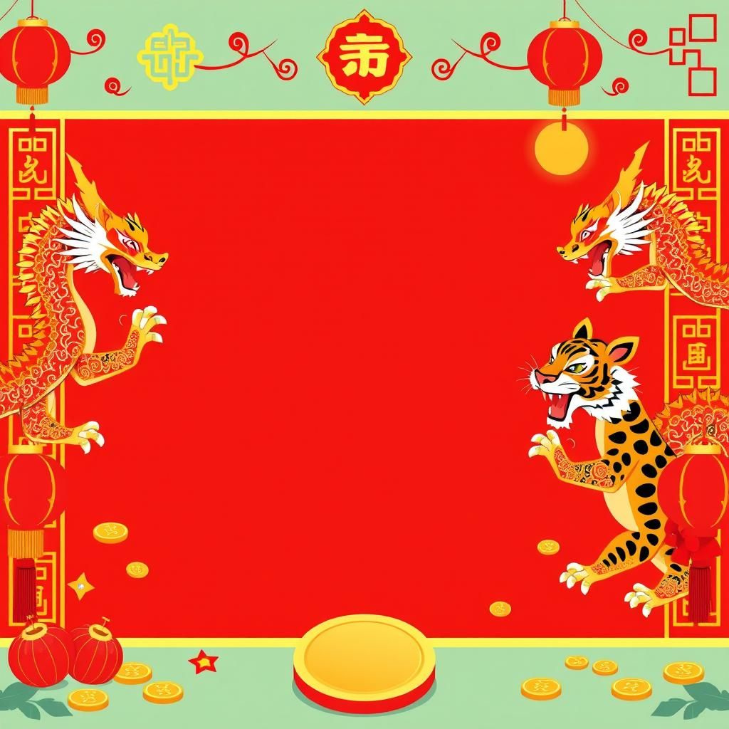Festive Chinese Zodiac Wallpaper with Gold Decoration