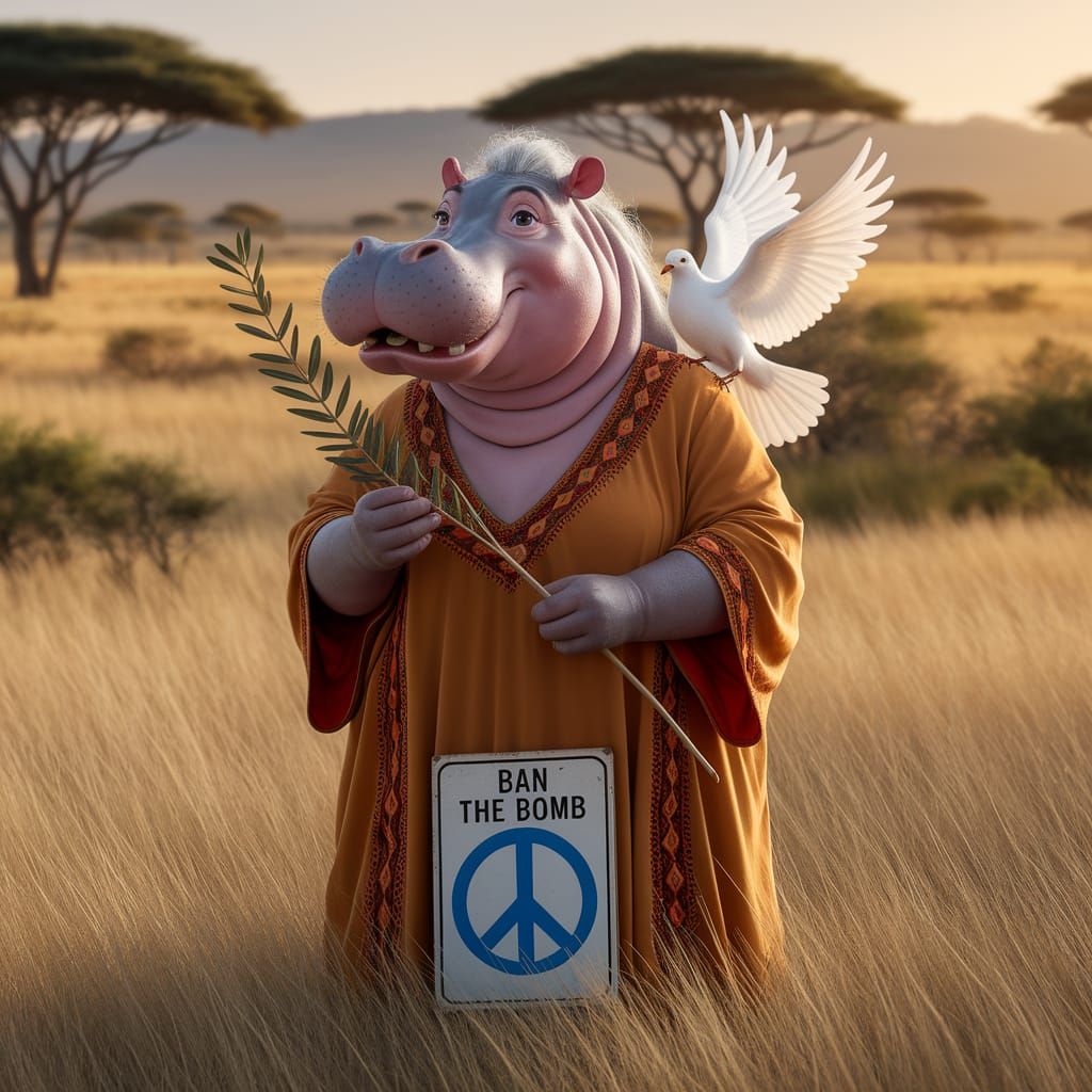 Whimsical Hippo Promotes Peace on the Savanna