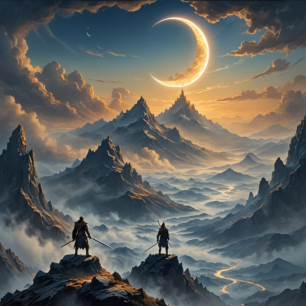 Warrior on Misty Mountain in Hyper-Realistic Style