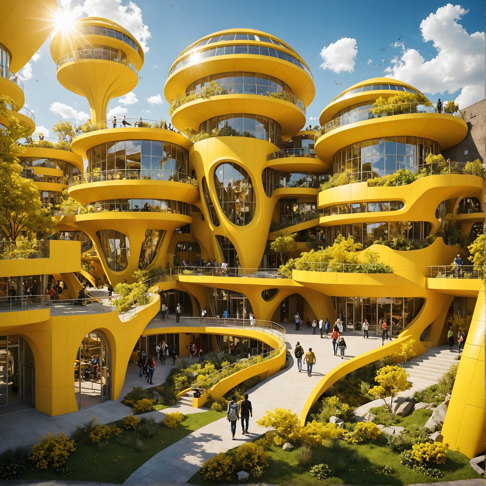 Futuristic Yellow Ecotopia: A Celestialpunk Vision