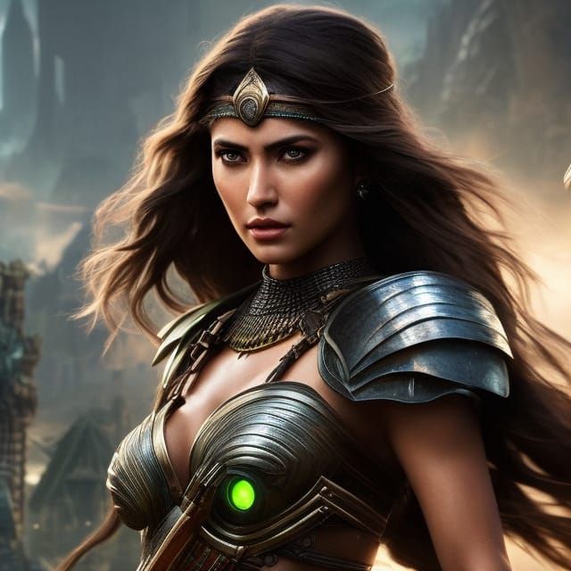 Female Amazon Warrior in Aztec Jungle Temple