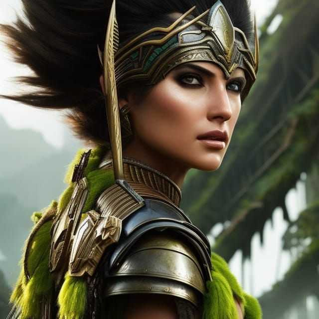 Stunning Amazon Warrior in Aztec Jungle Temple