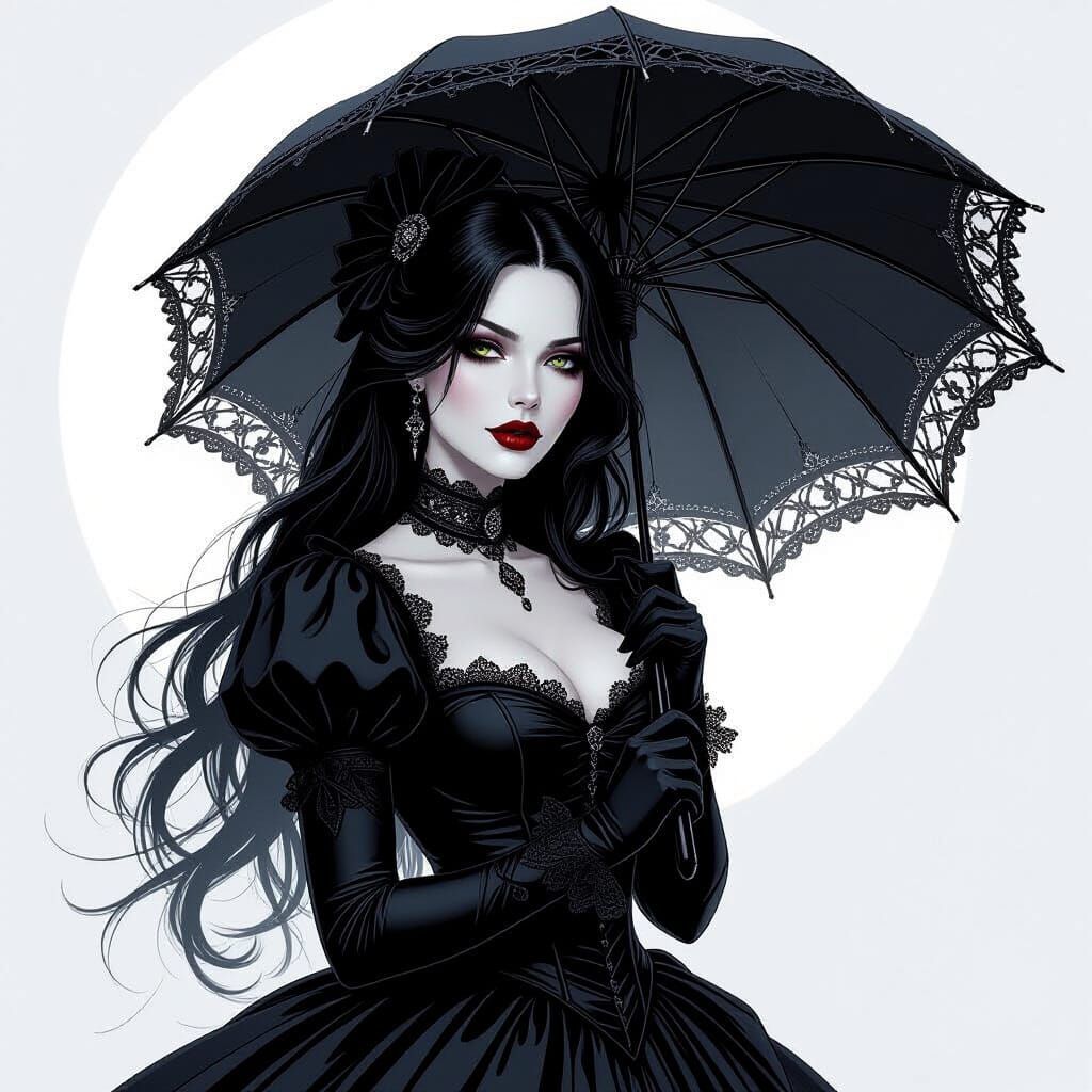 Goth Woman With Parasol in Dramatic Light