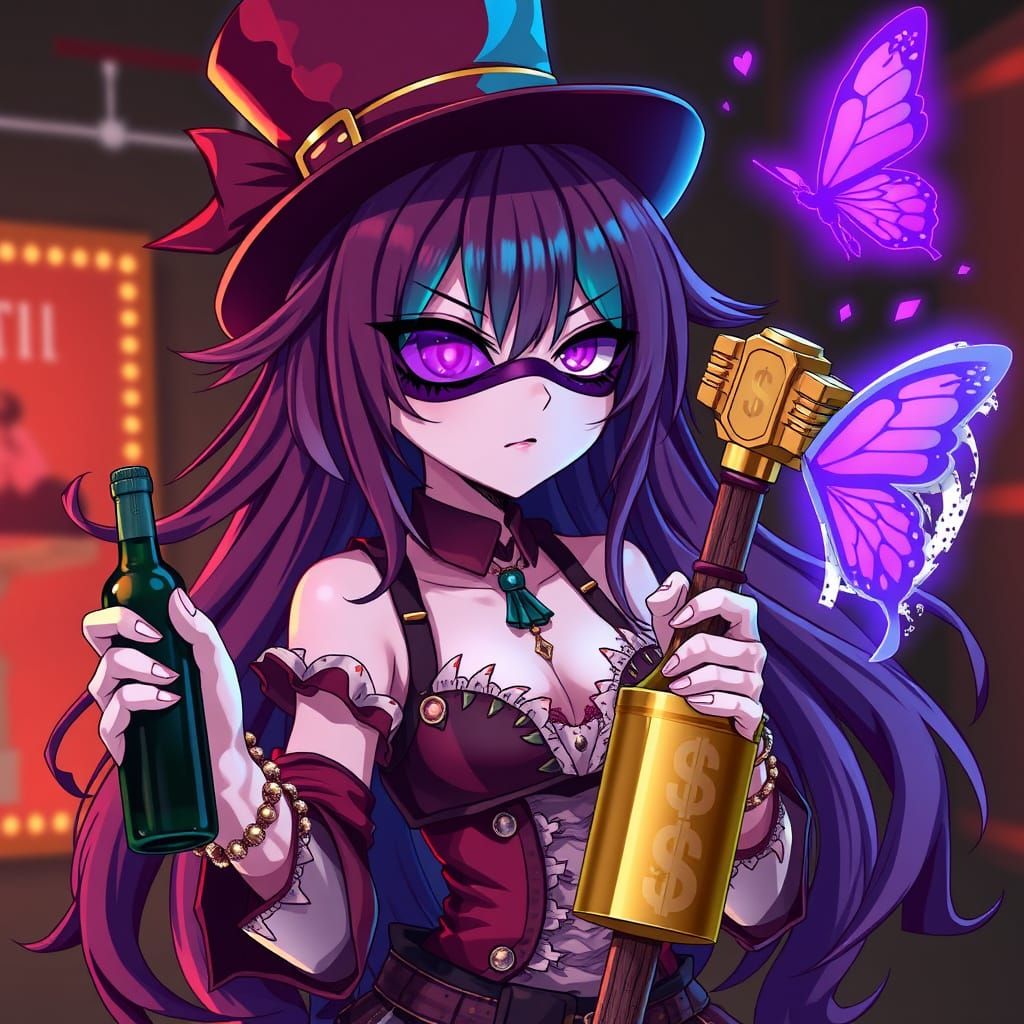 Dark Anime Girl Controlled by a Mysterious Purple Butterfly