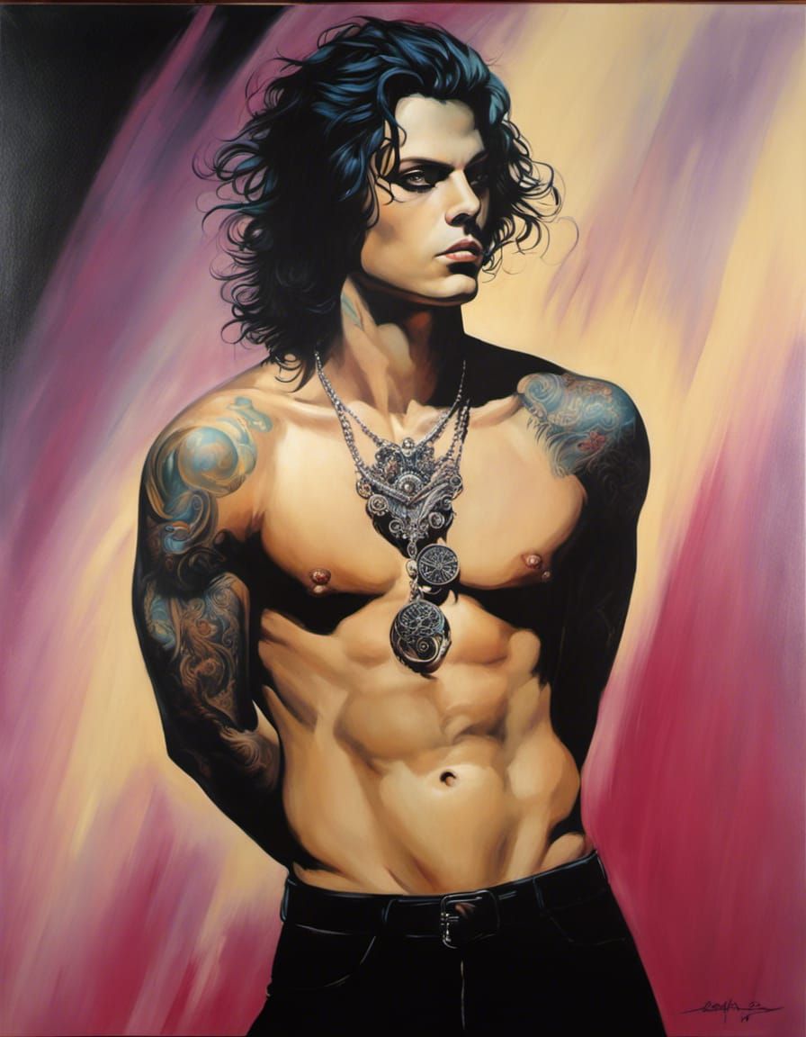 Gothic Acrylic Painting: Intense Eyes and Tattoos
