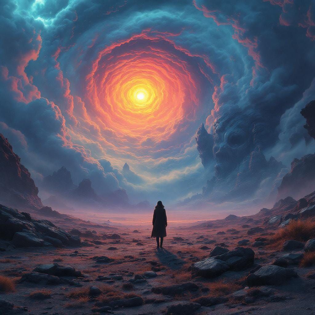Surreal Landscape with Lone Figure in Digital Painting Style