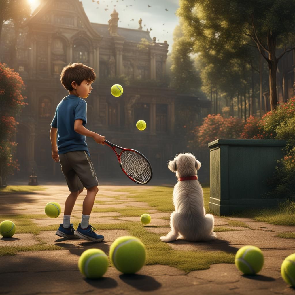 Boy and Dog Playing Fetch: Fantasy Concept Art