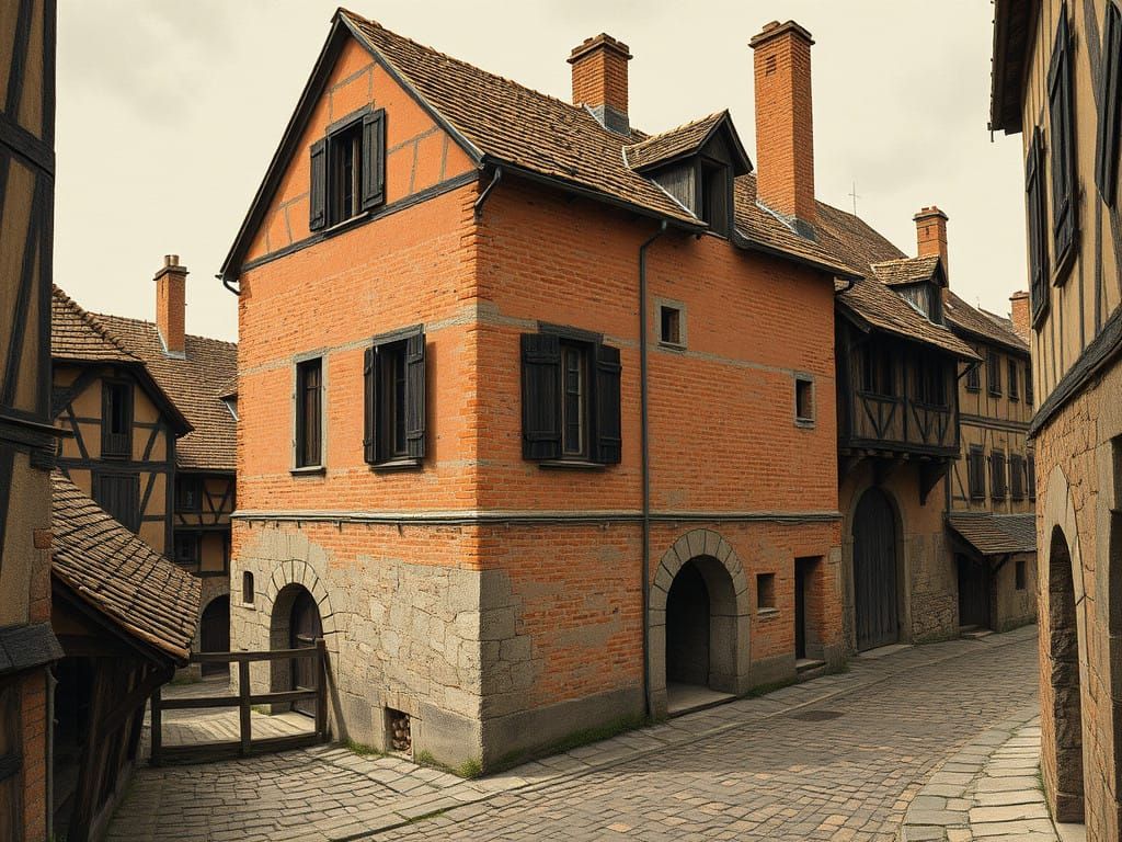 Medieval Redstone Manor Amidst Winding City Streets