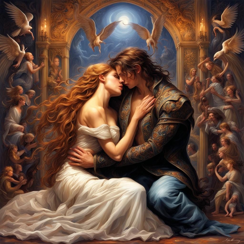 Passionate Embrace: A Detailed and Ornate Depiction of Love