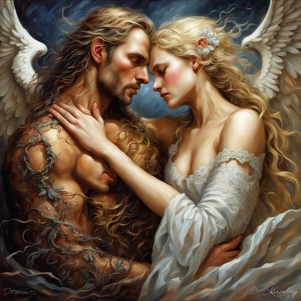 Passionate Embrace: Ornate Details and Intense Emotion