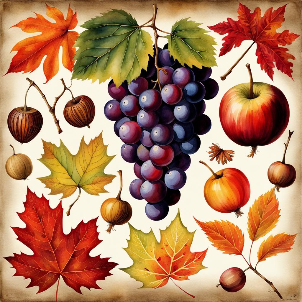 Abundant Autumn Harvest Watercolor Poster