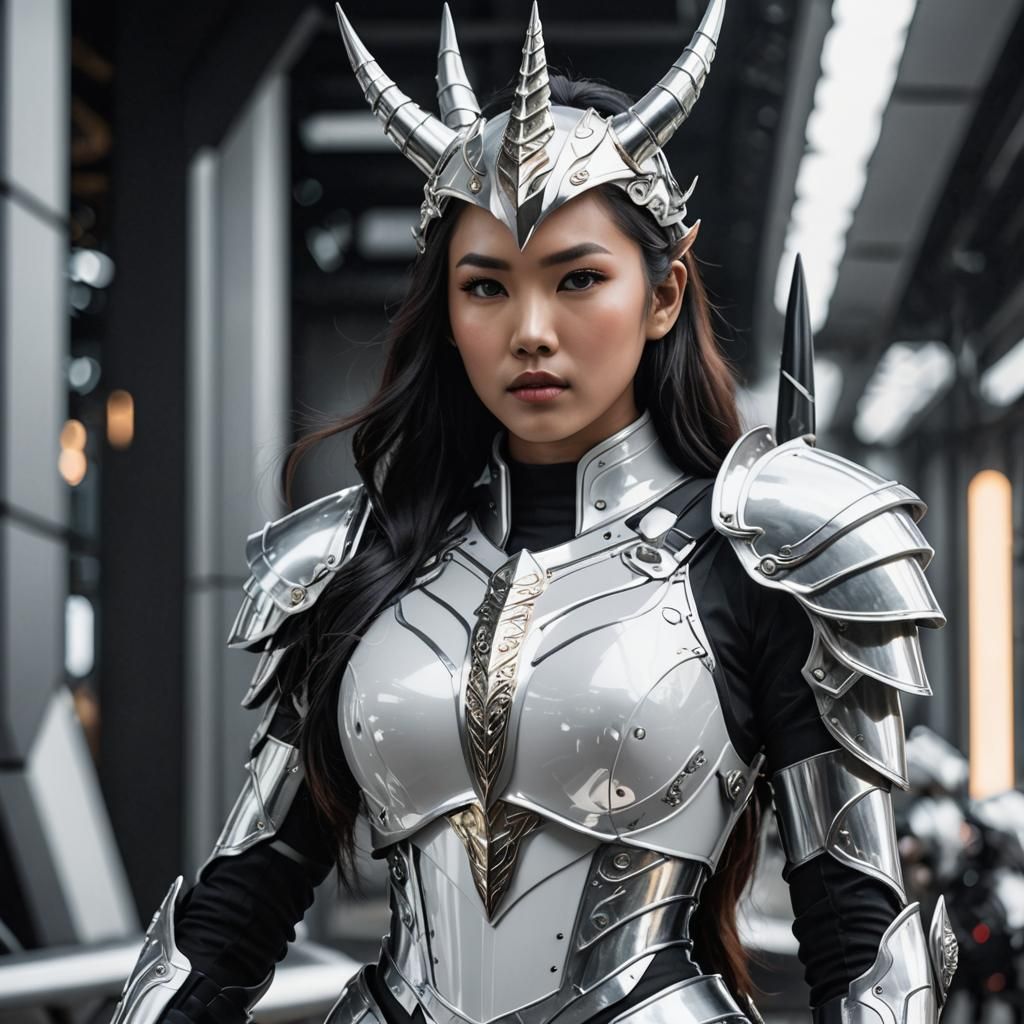 Futuristic Woman Warrior with Unicorn Horn