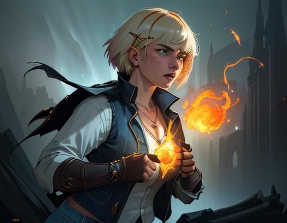 Furious Modern Witch Casting Fire Magic