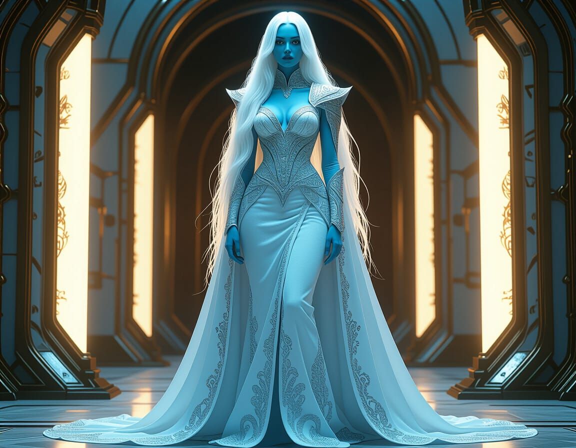 Beautiful Frost Giant in Silver Gown: Digital Matte Painting