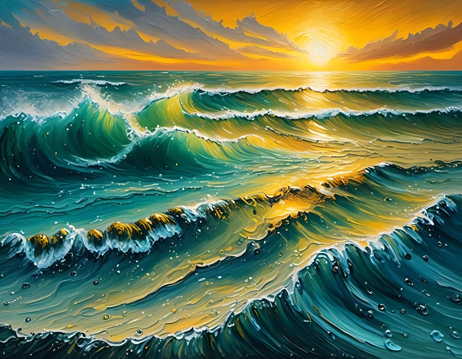 Tropical Ocean Sunrise as Impasto Oil Painting